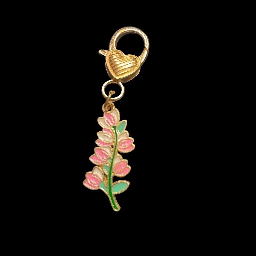 GARDEN FLOWERS Heart CLIP KEY CHAIN Bag Charm pink gold floral